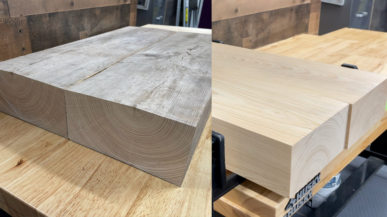 Before and After using a planer and jointer on the wood. 