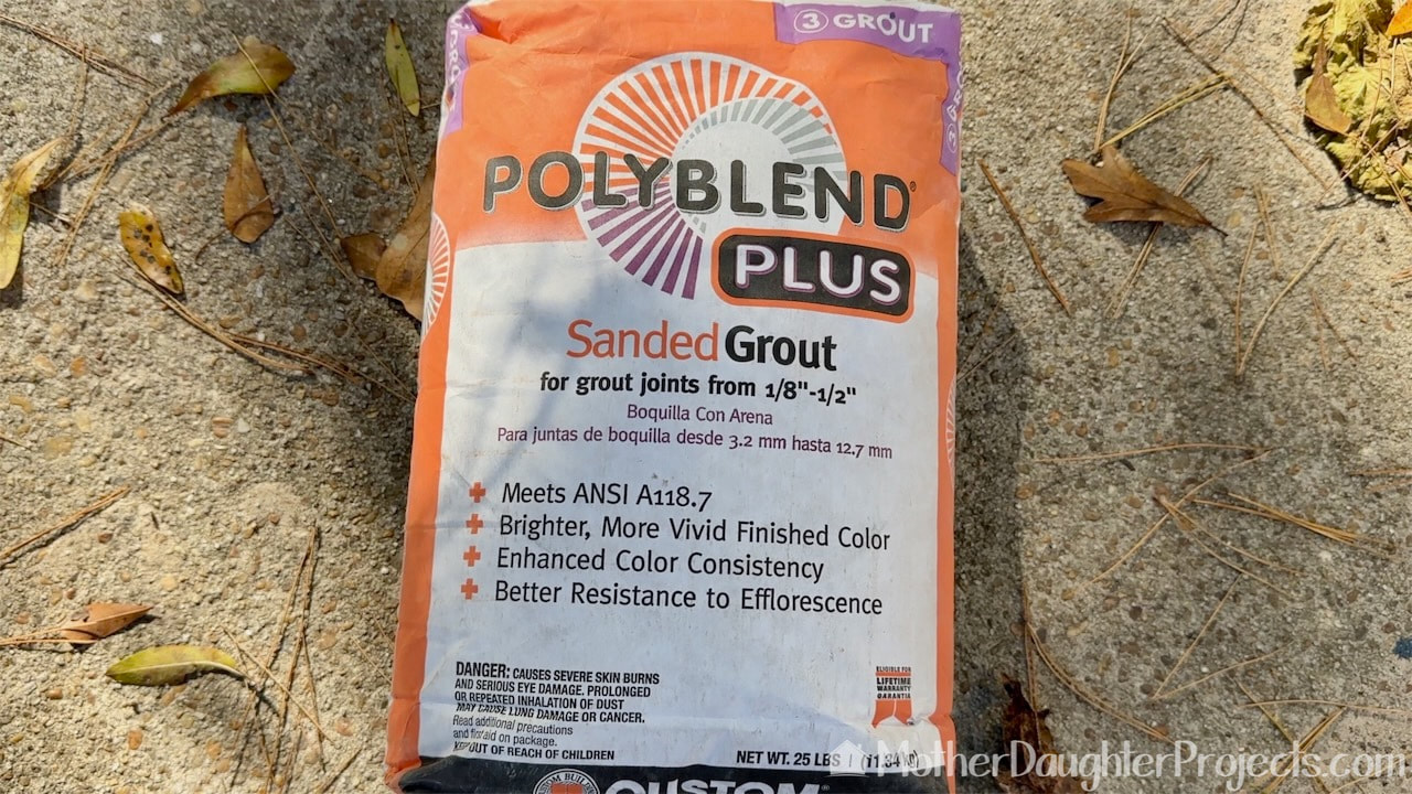 This is the bag of Polyblend Plus we are using for our tile grout.