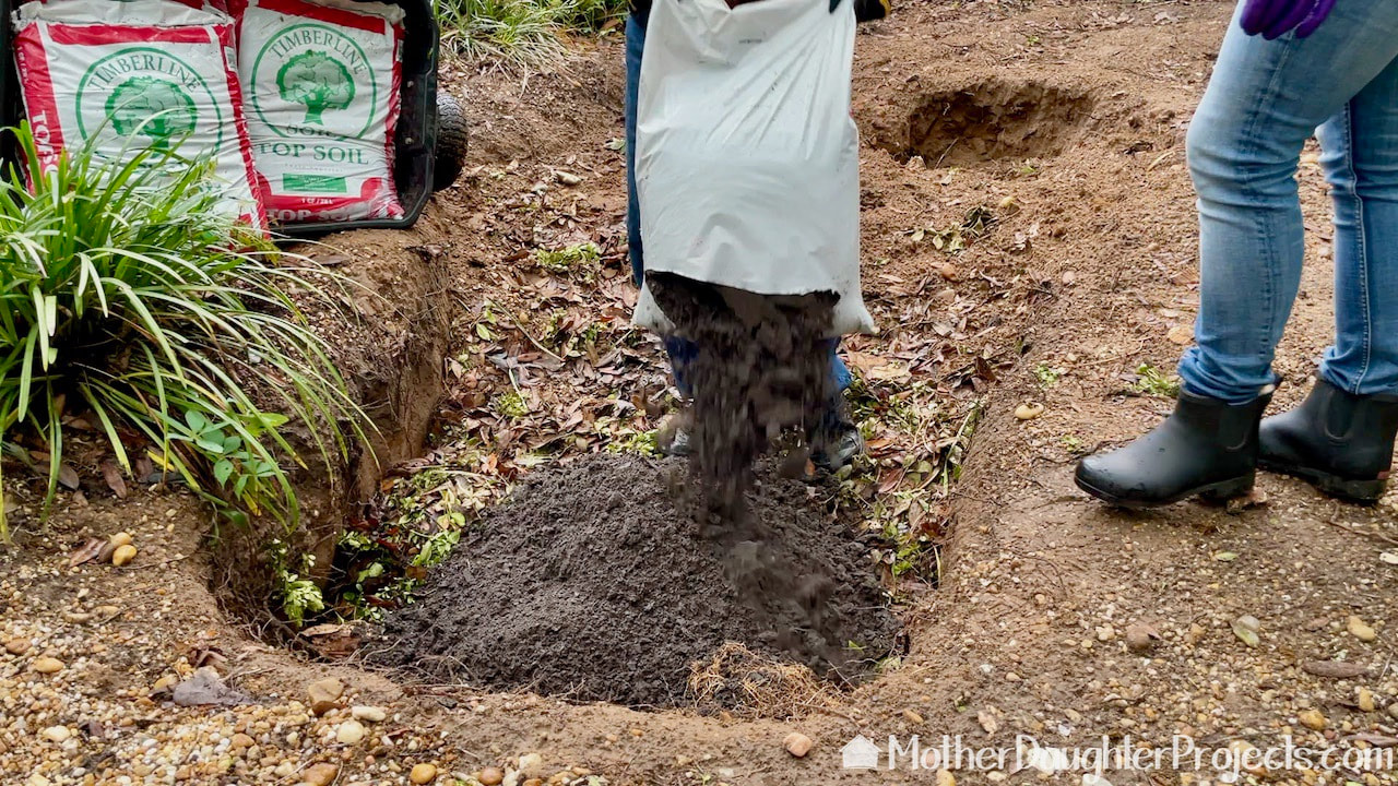 Filling the hole with generic top soil from the home depot.