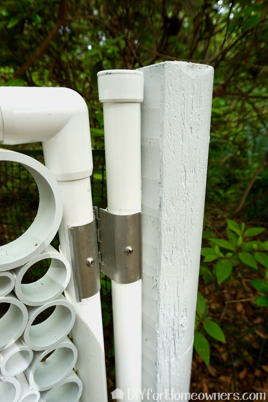 How to make a PVC pipe garden gate with hinges.