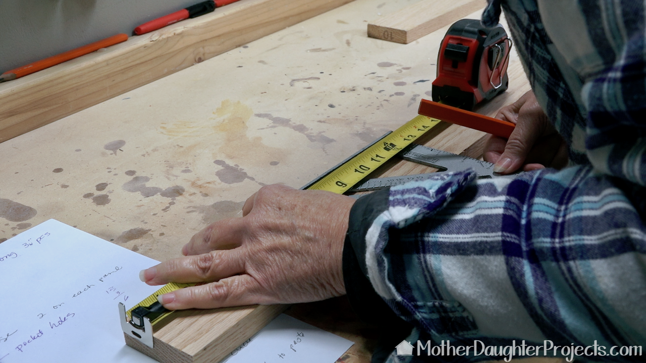 We marked the horizontal pieces before we cut them to size. 