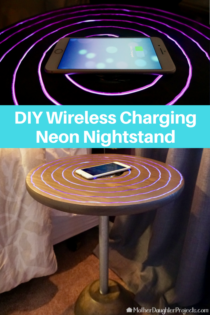 Watch this DIY video on how to use el wire in a nightstand for a neon look! This is also a wireless charger for an Apple iPhone 8, 8+, or 10.